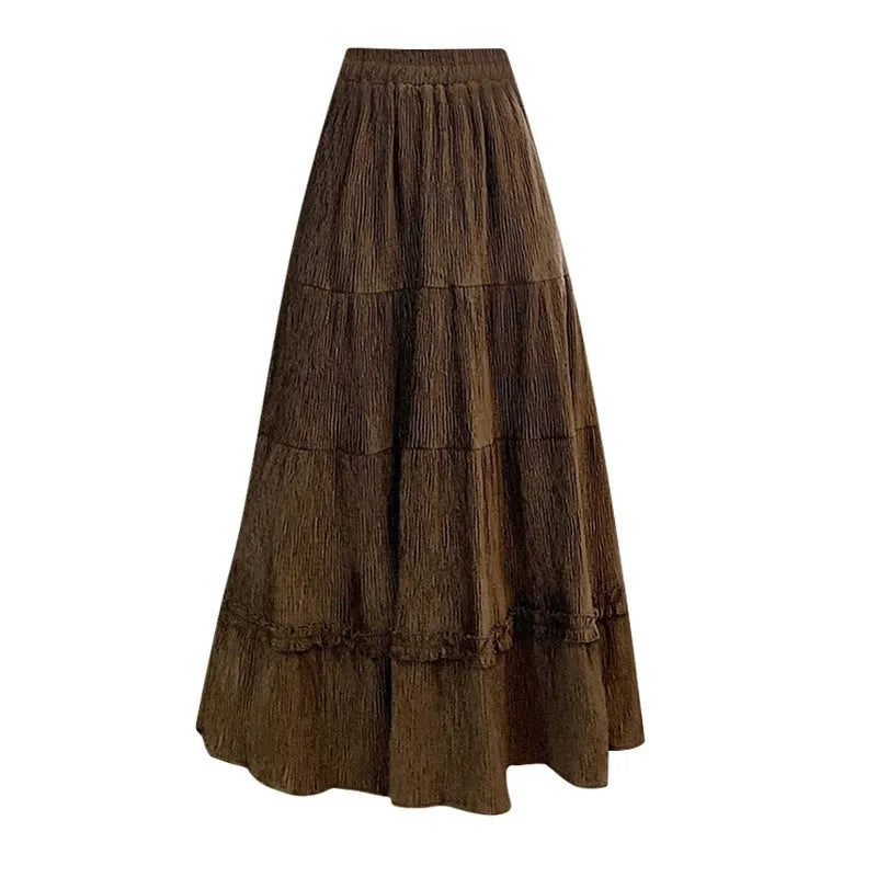 Korean style A-line corduroy skirt with elastic waistband in milky white colour.