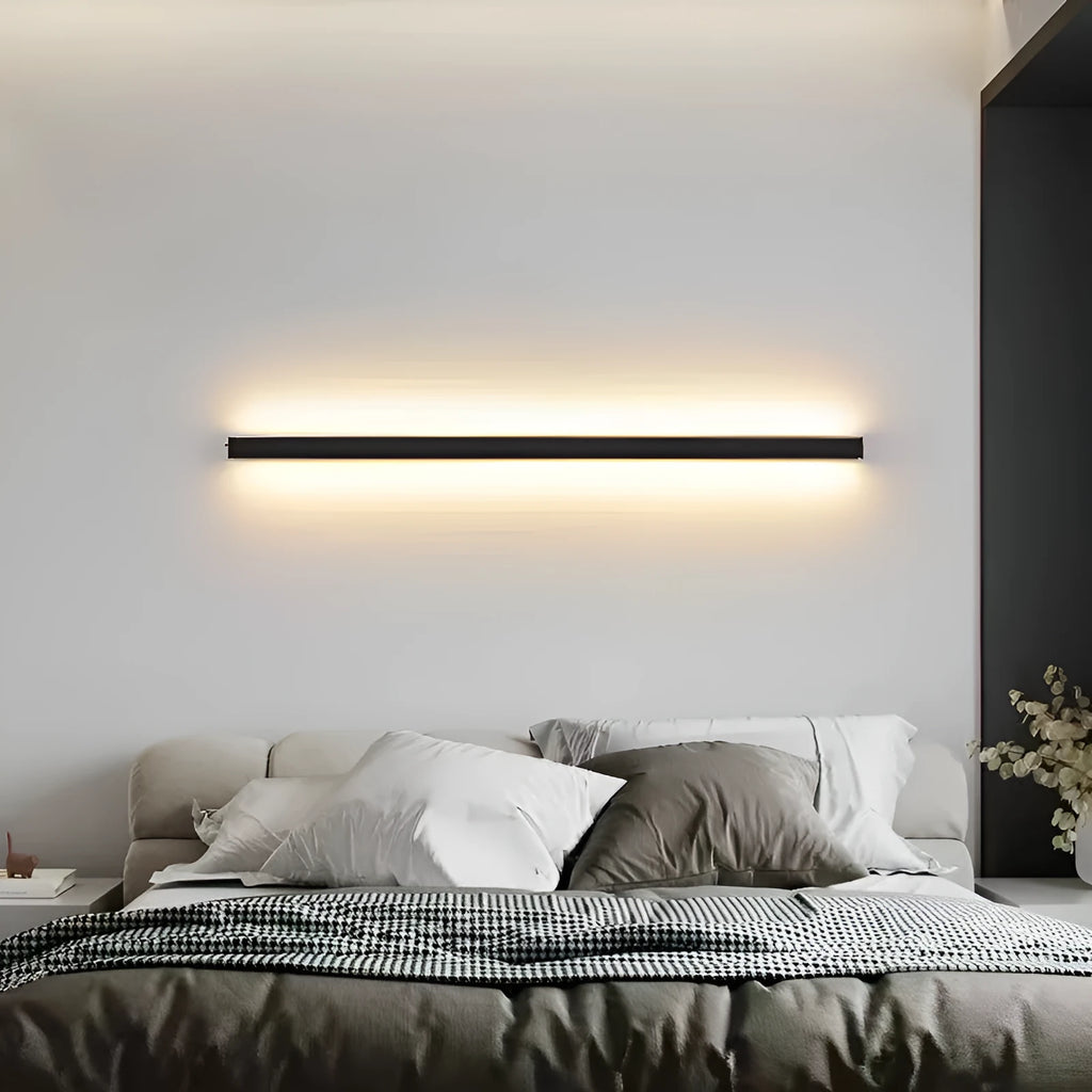 An 80cm long black aluminium LED wall lamp strip with a PC shade, shown mounted.