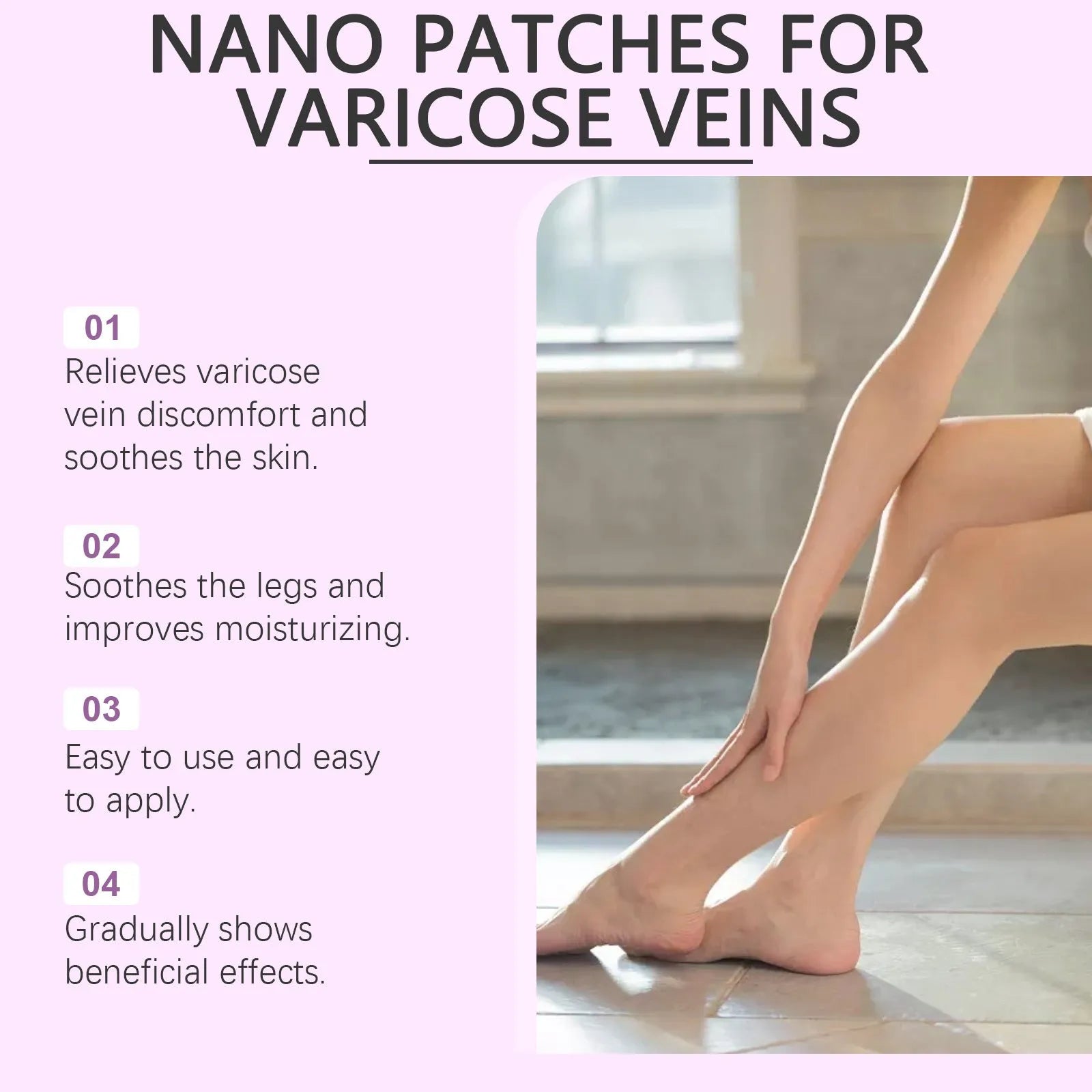 Four micro needle leg care patches with botanical extracts in hydrogel formulation
