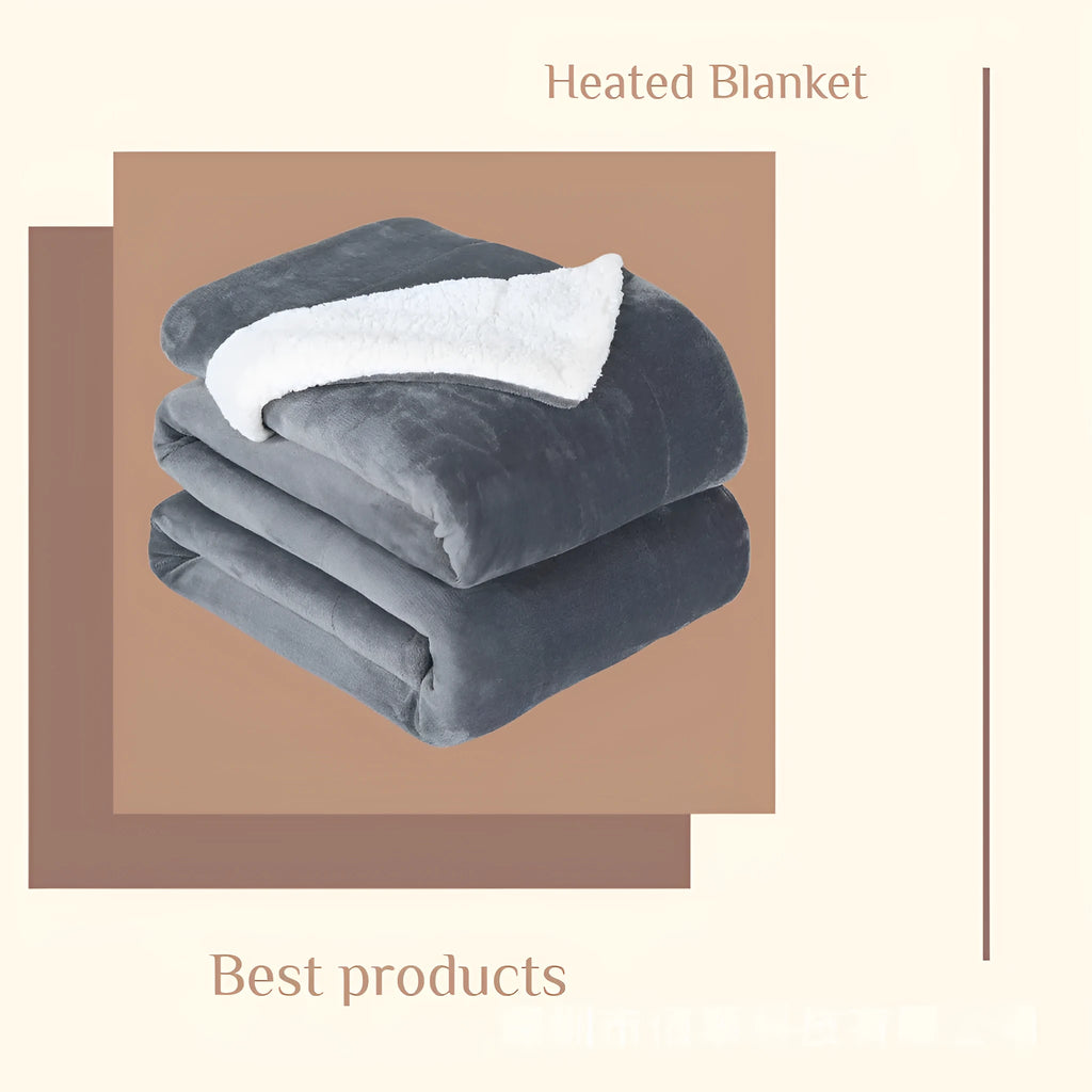 Grey and white USB electric heating blanket with intelligent temperature controls.