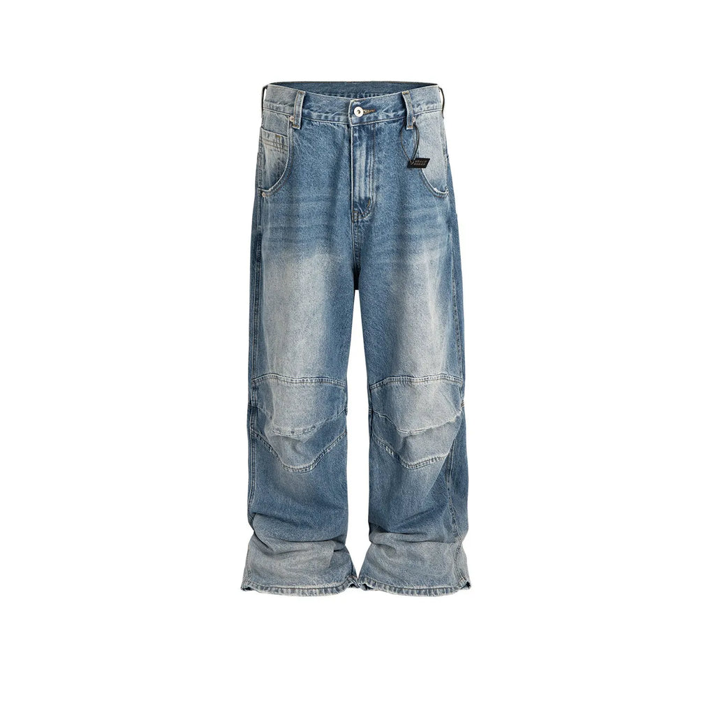 Profile pleated baggy jeans in washed white-blue colour with straight-leg cut and zip fly