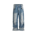 Profile pleated baggy jeans in washed white-blue colour with straight-leg cut and zip fly