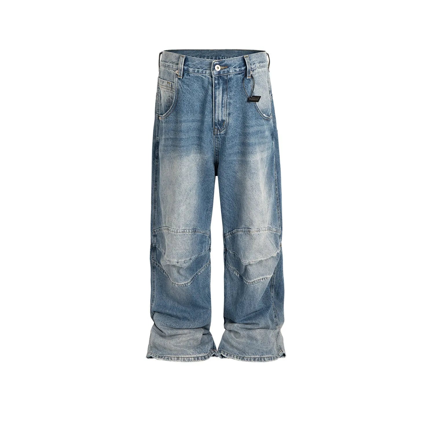 Profile pleated baggy jeans in washed white-blue colour with straight-leg cut and zip fly