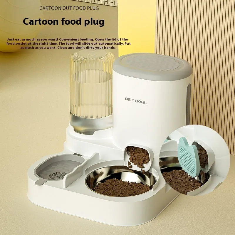 Automatic cat feeding and water fountain station with integrated double bowl in avocado green
