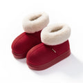 Women's plush winter snow boots with thick EVA sole, round toe, 3cm heel, in beige, green, khaki, pink, red