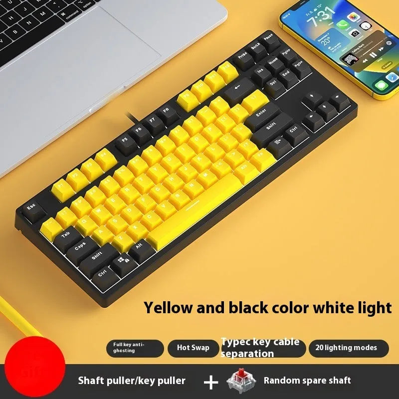 87-key hot-swappable mechanical keyboard with dual-colour backlighting and metal construction.