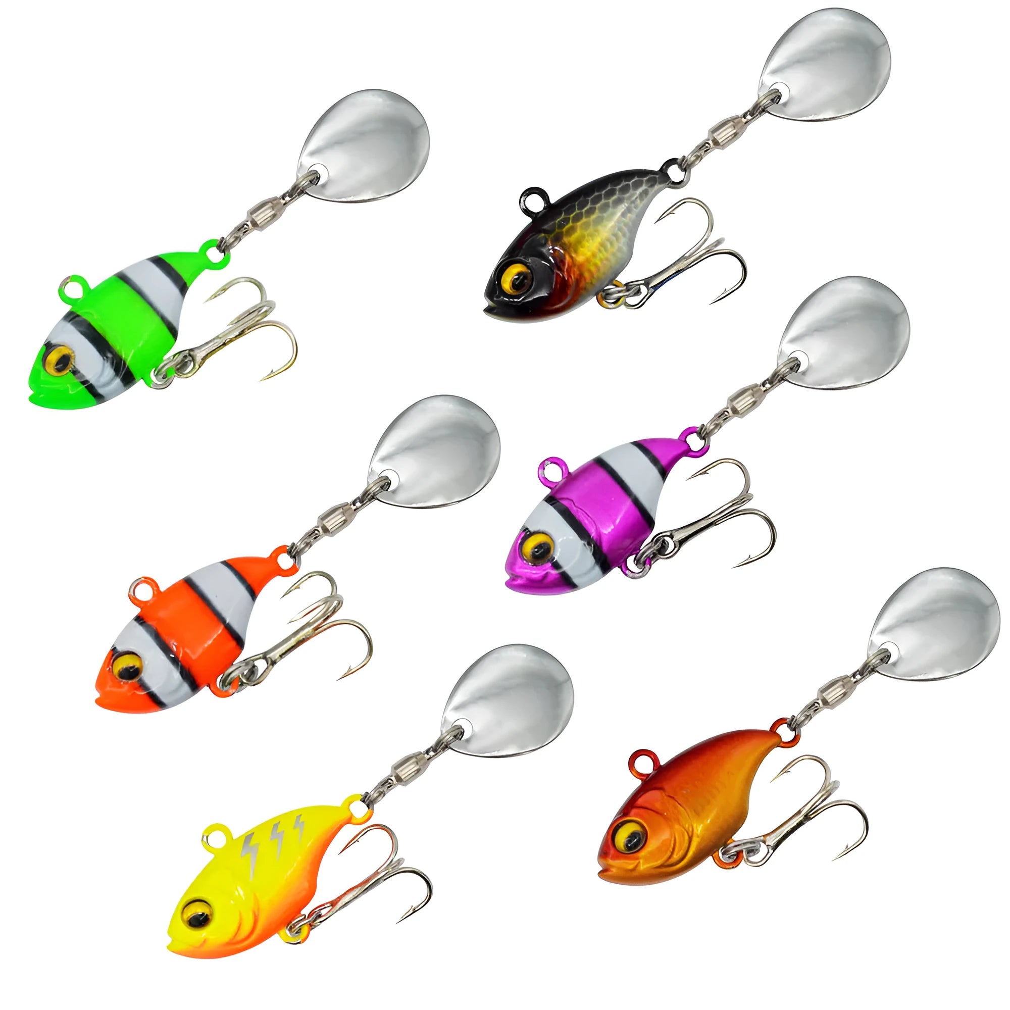 Metal sea fishing lure with a spinning sequin plate in gold colour with treble hook.