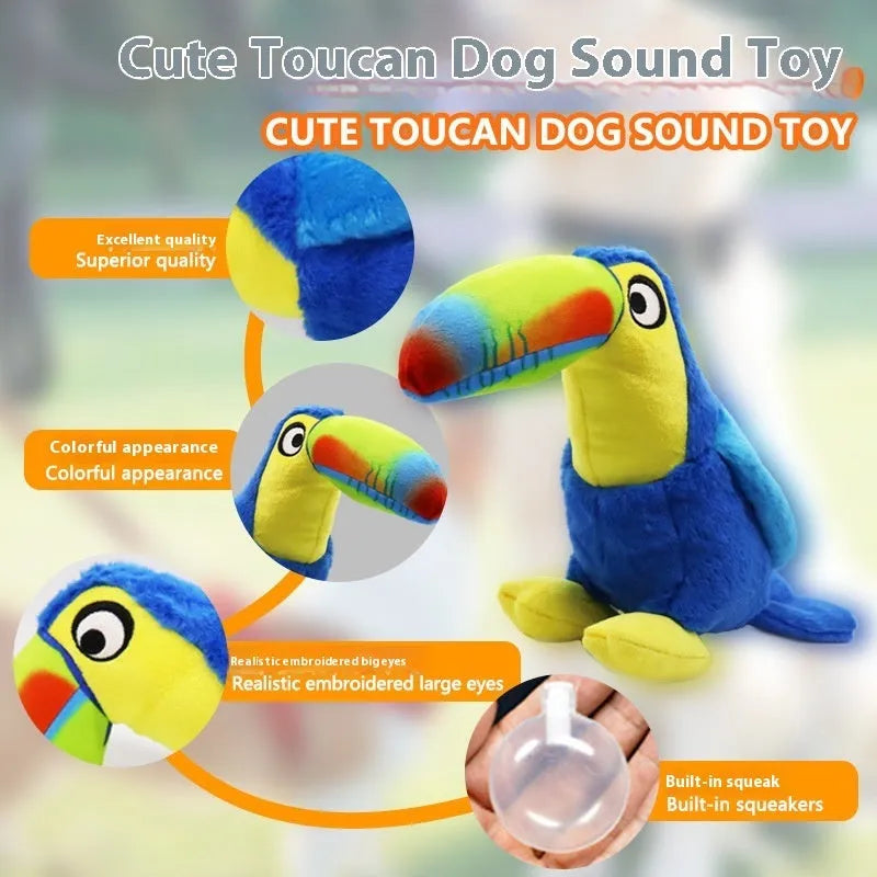 Blue plush big-mouthed bird dog toy for pulling and teasing play