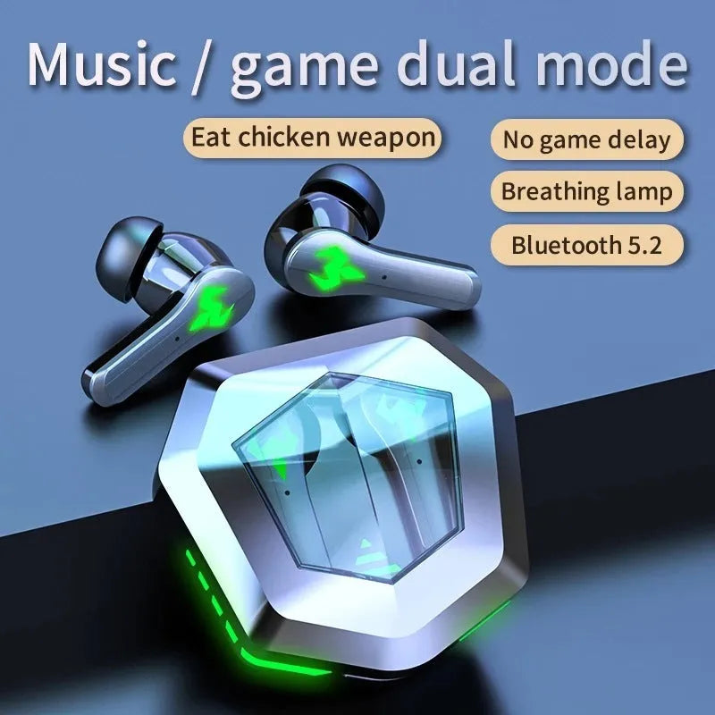Wireless Bluetooth in-ear earphones in black colour options with digital display showing connection status