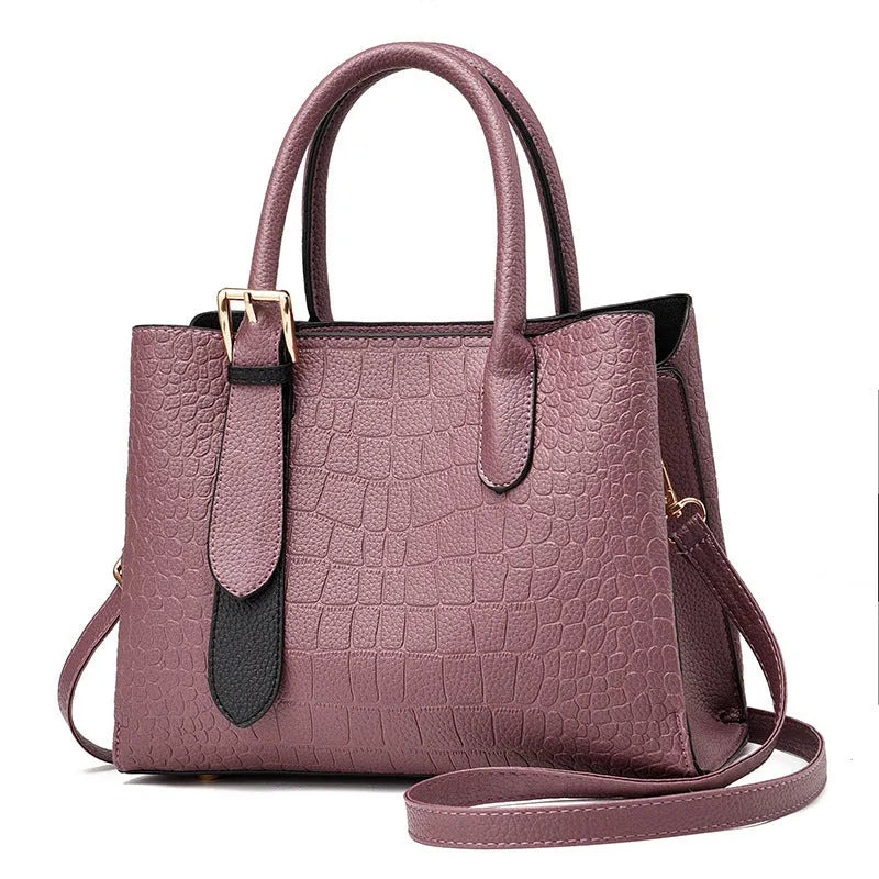 Women's PU crocodile pattern messenger shoulder bag in gray with crossbody strap