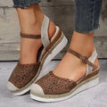 Women's casual wedge shoes with hemp rope platform and breathable PU upper in round toe design