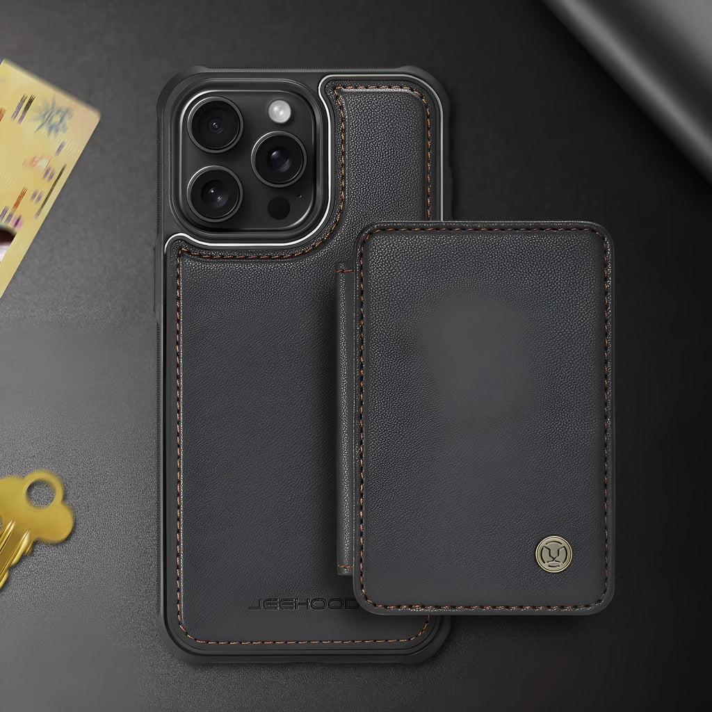 Magnetic card business drop-resistant leather phone case for Samsung, anti-fall wallet style with card slot, imitation leather, black colour