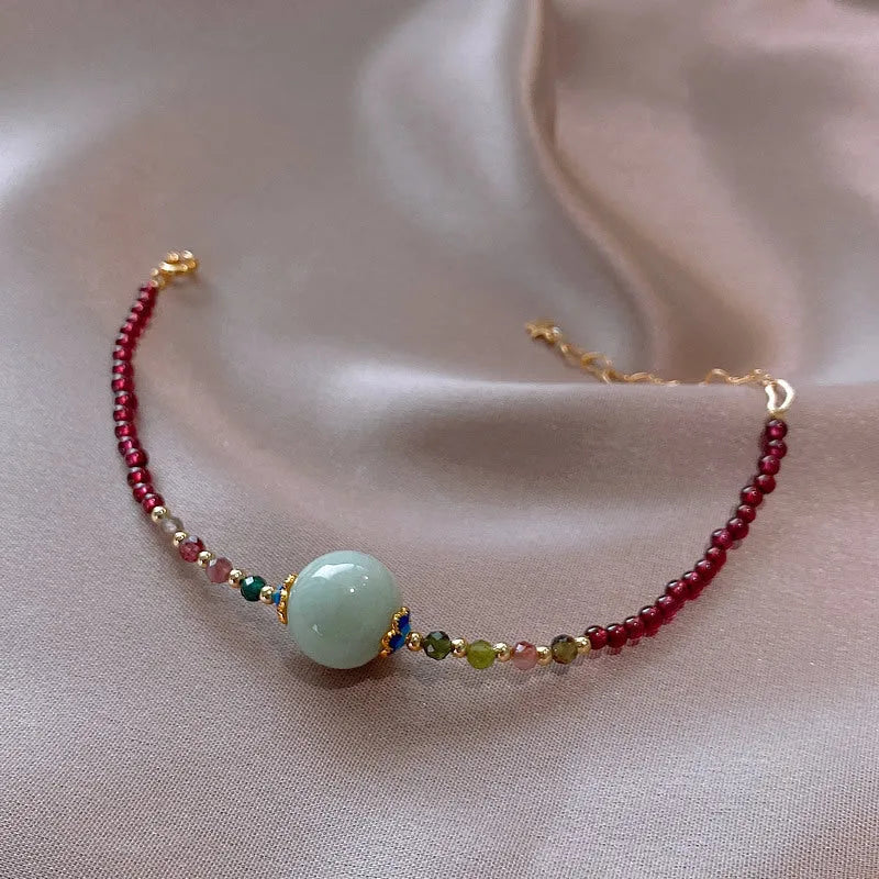 Aquamarine and garnet drop shape bracelet with tourmaline stones in Chinese Korean style