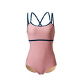 Women's simple backless sling one-piece swimsuit in nylon spandex available in white, pink, and green