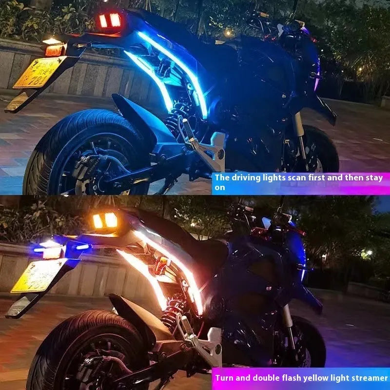 Motorcycle running water steering LED light strip in colour-changing options with 30cm, 45cm, and 60cm lengths