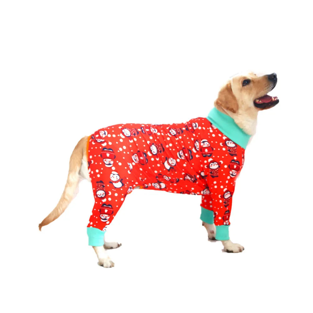 Cotton four-legged dog jumpsuit with colourful print pattern on small dog