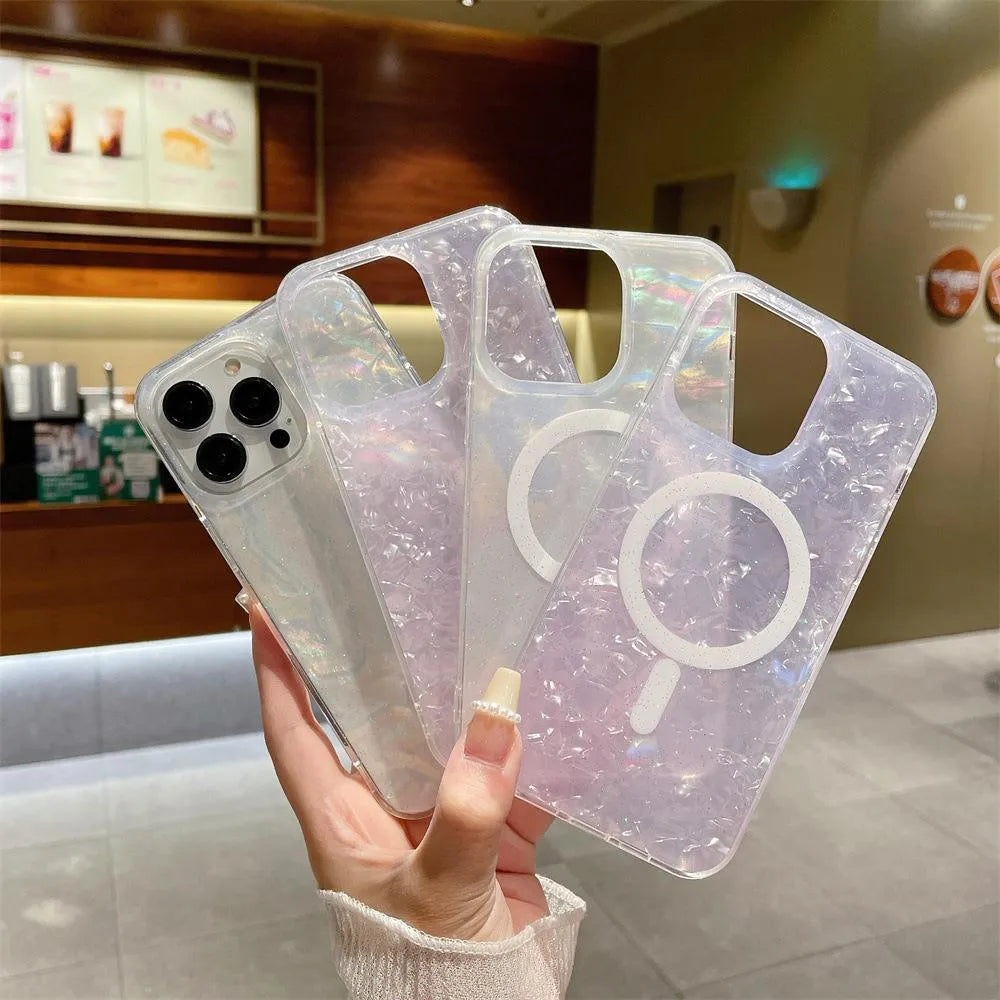 Transparent magnetic TPU phone case for iPhone 15 Pro with flash-colour shell