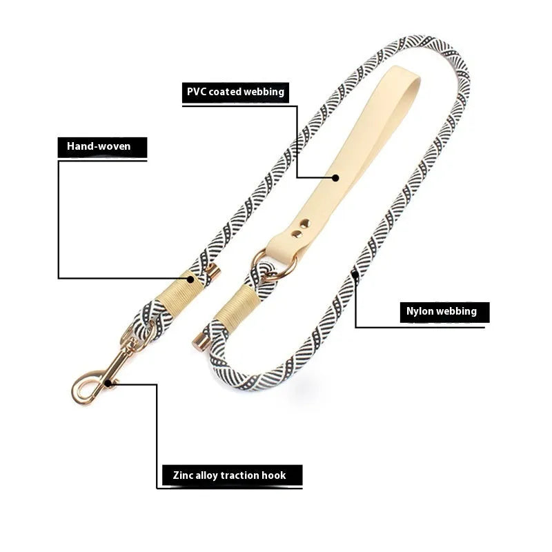 PVC-coated nylon dog hand holding rope with safety buckle in Shadow White or Wizard Of Oz Green colour