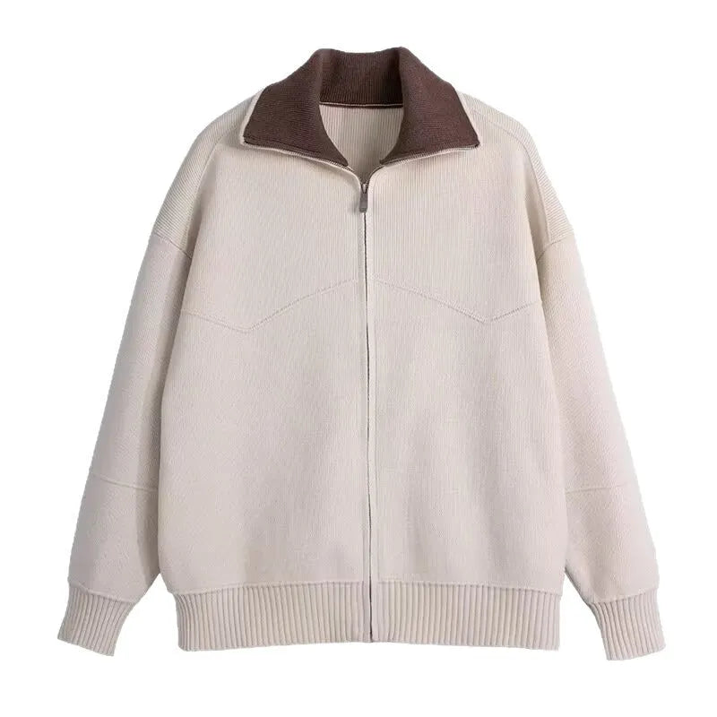 Men's thickened loose knit cardigan in beige, long sleeve, casual style for autumn winter