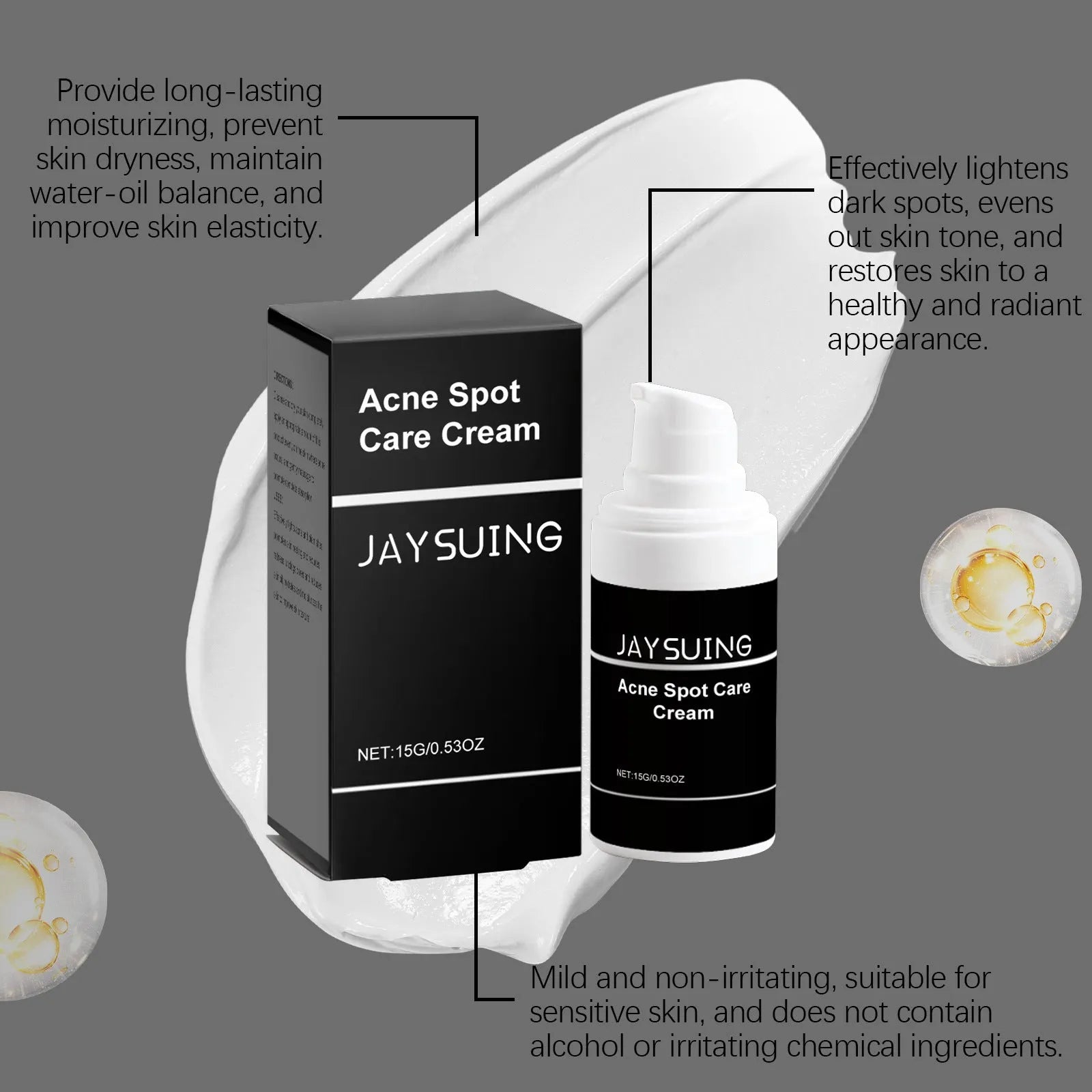 15g container of hydrating acne cream with mint, tea tree oil, and aloe leaf extracts