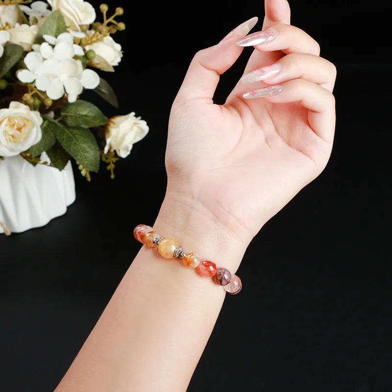 Handmade crystal bracelet with red sealant flower citrine lucky bead and geometric design