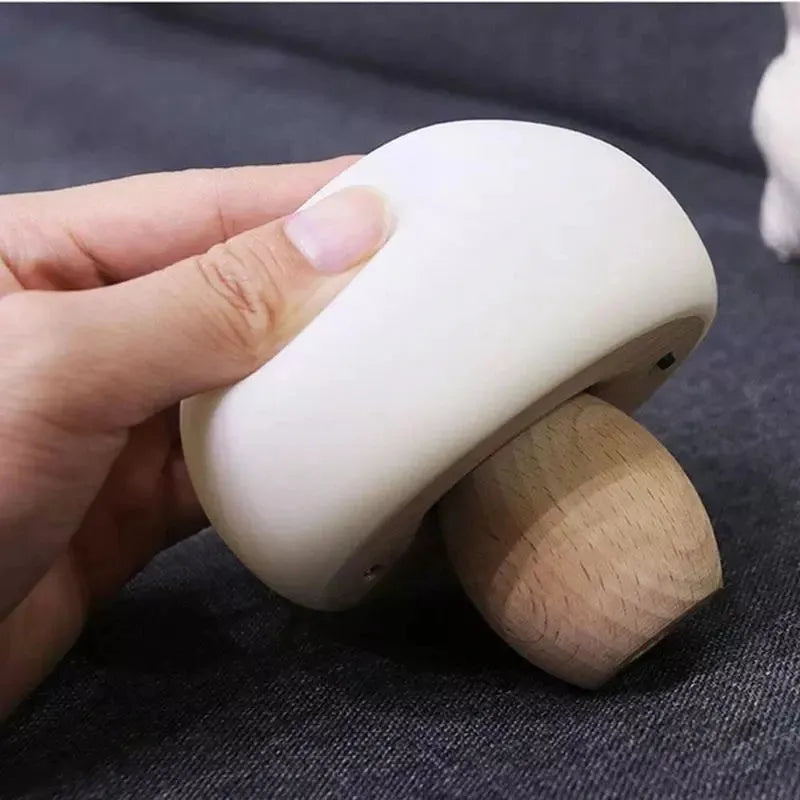 Silicone LED night lamp mushroom shape with wooden base touch switch warm light for children