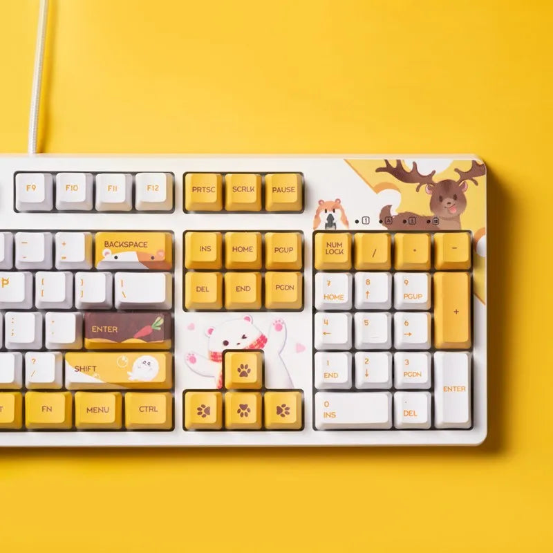 Black Jue Hairy wired mechanical keyboard with Cherry MX switches and PBT keycaps on desk