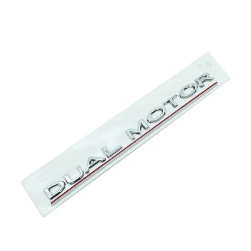 Tesla Model 3 double motor performance bumper sticker in ABS plastic, showing colour options.