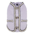 Cartoon-style quilted dog coat in light purple colour on mannequin