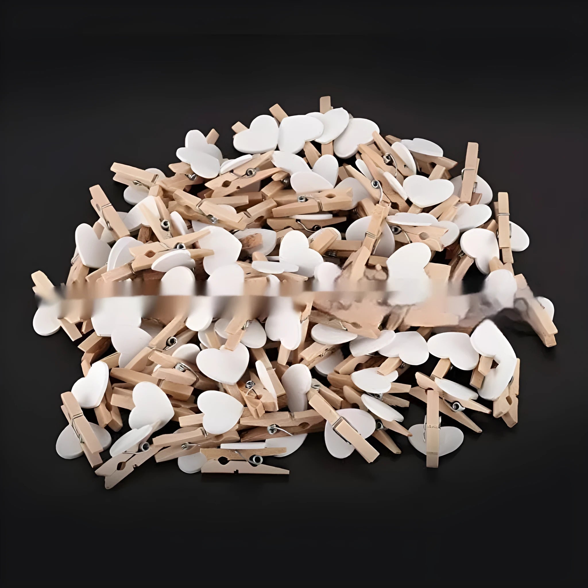 Set of five handmade solid wood heart-shaped clips in red, pink, white, yellow, and rose colours.