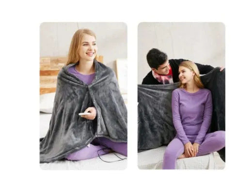 Dark grey USB heated coral fleece blanket showing soft texture and USB power cable.