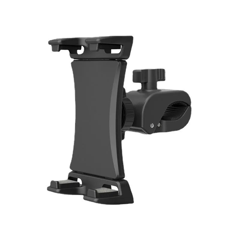 Black ABS plastic bicycle handlebar mount for a mobile phone or tablet.
