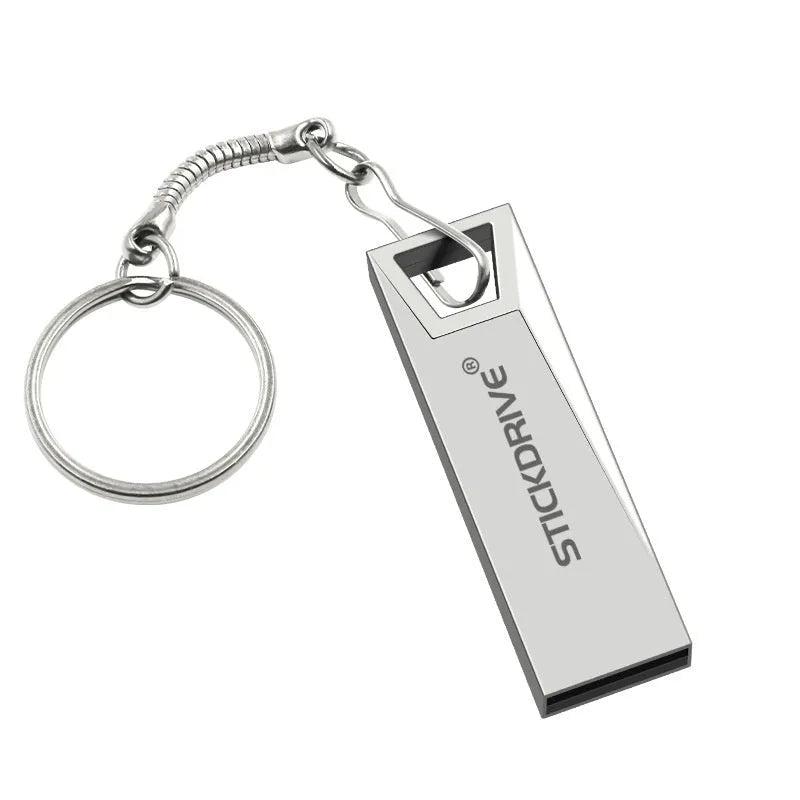 Silver metal USB drive necklace on a black lanyard showing compact cylindrical design.