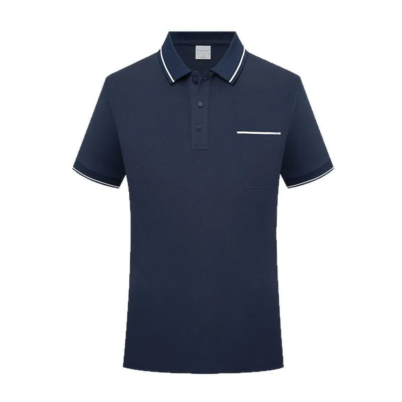 Lapel collar short sleeve polo shirt in spandex with a chest pocket, shown in apricot colour.