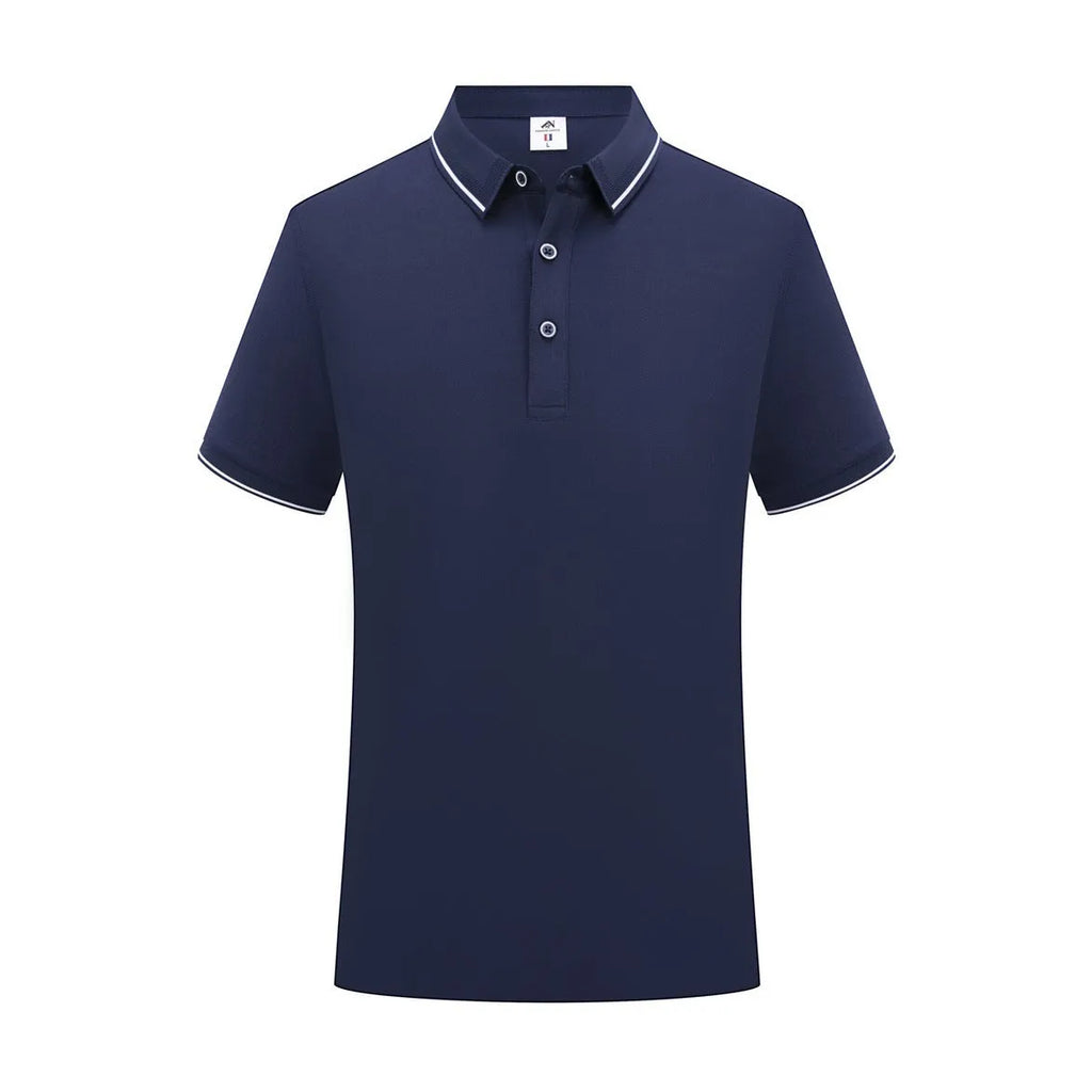 Beautician wearing a short-sleeved light blue polo shirt with asymmetric detail in a salon setting