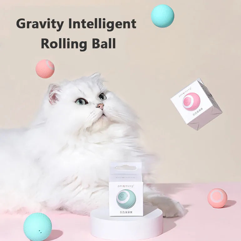 Green automatic rotating ball cat toy with 43mm diameter for claw control and intelligent obstacle avoidance