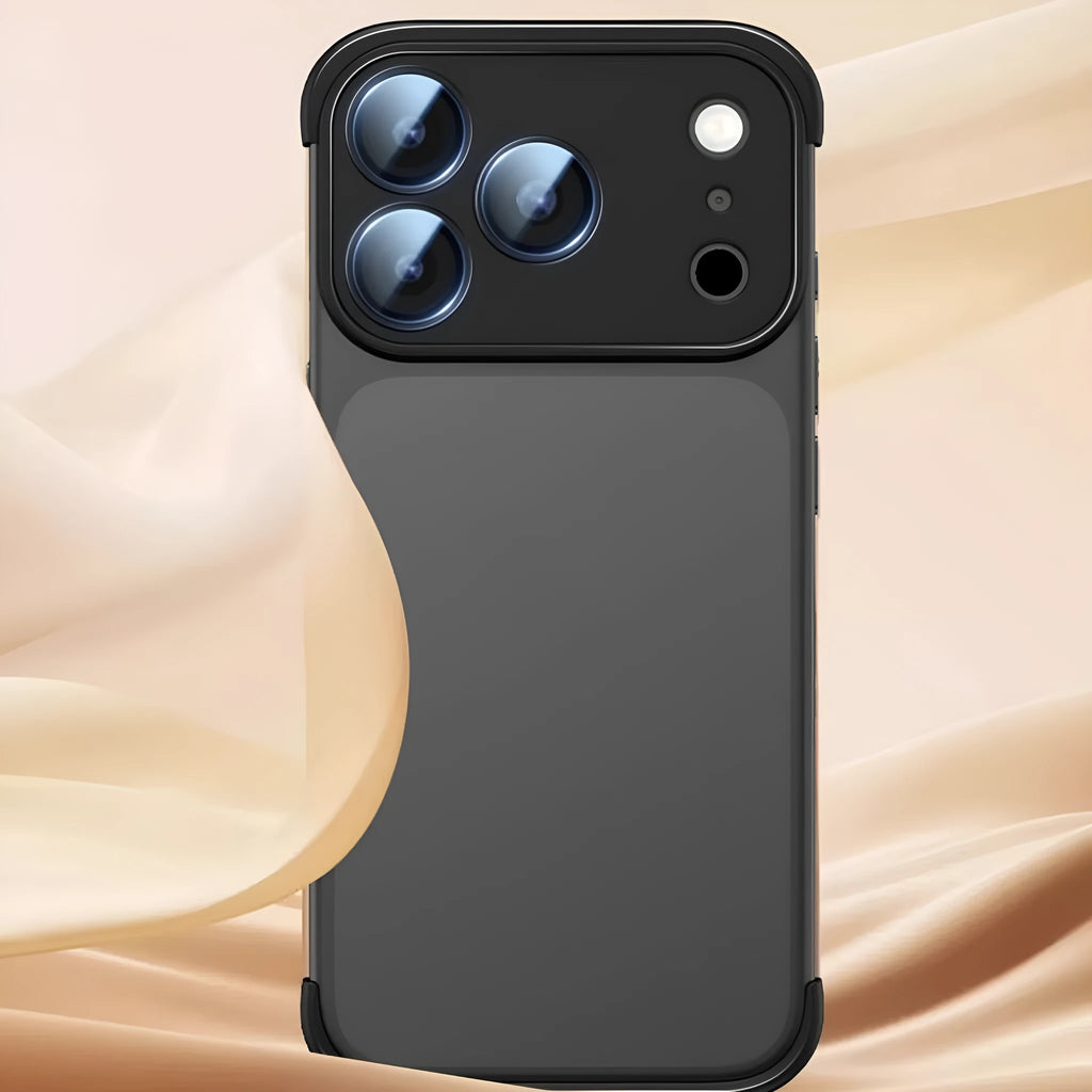 Simple Personality Shell mobile case for iPhone 17 models shown in black, orange, grey, and desert colour options.