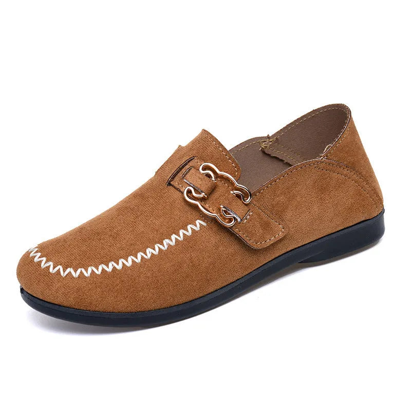 Soft bottom slip-on pumps for women breathable flat heel walking shoes L77 Brown colour