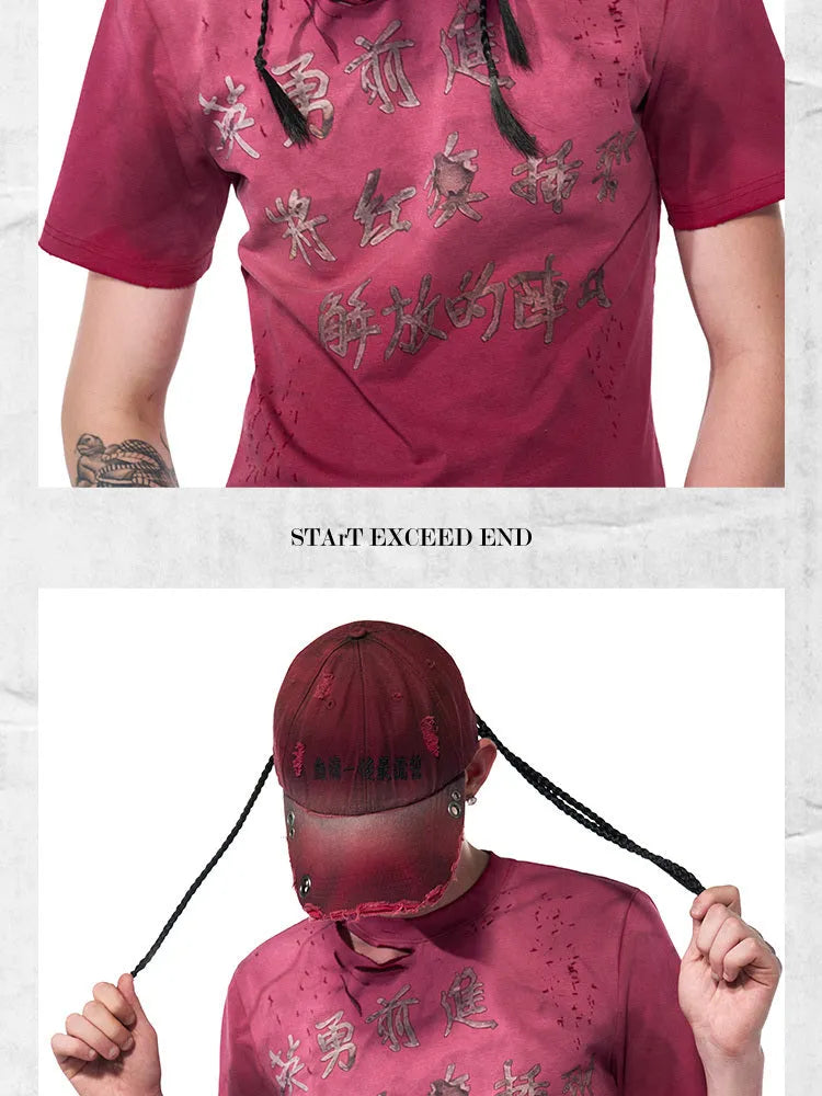 Rose red cotton peaked cap with adjustable fit and dirt-resistant spray coating