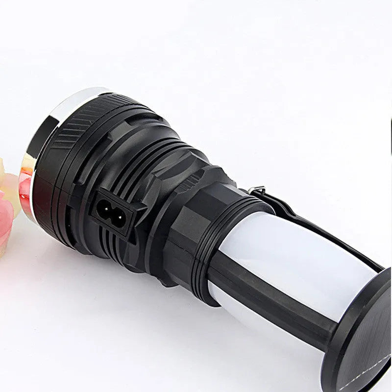 Black solar charging LED emergency flashlight with USB port for outdoor activities