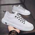 Men's casual white shoes with flat bottom, low heel, round toe, and PU upper in beige, white, or black