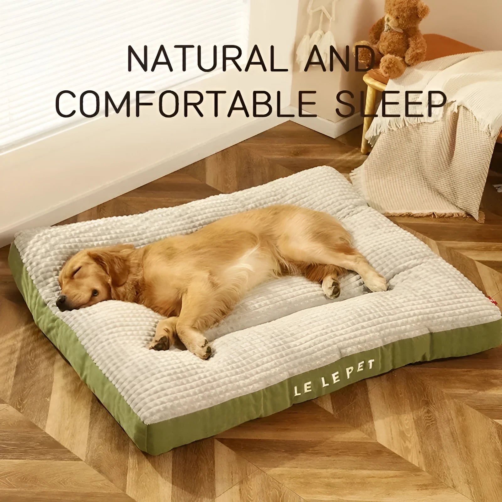 Soft fleece pet bed with detachable cushion mat in coffee colour for medium-sized dog