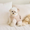 Light pink and light brown casual polyester coat for dogs and cats showing XS to XL size options