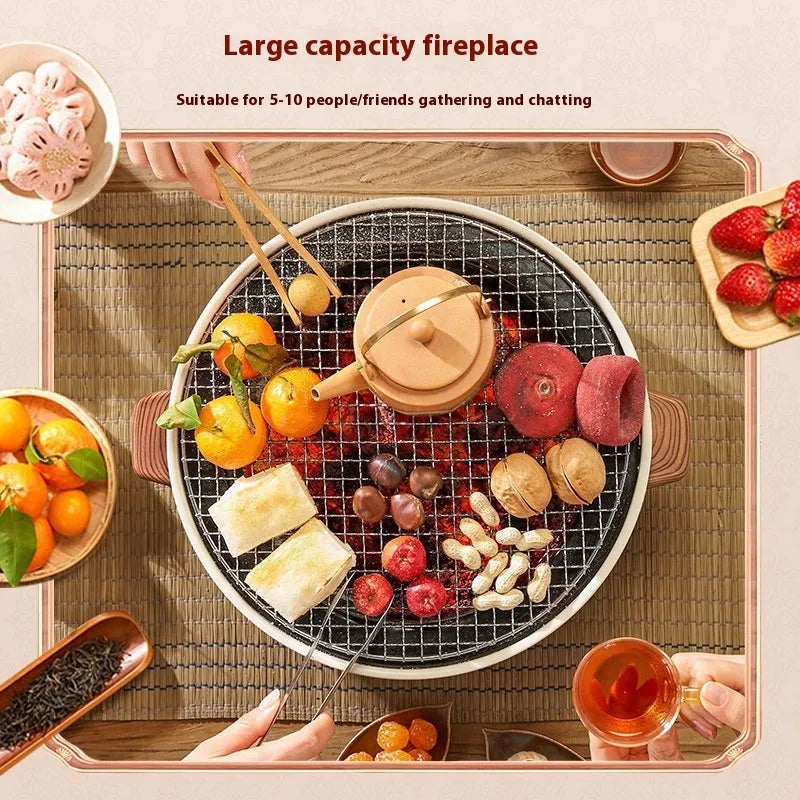 Modern portable charcoal stove with grill rack for indoor tea brewing and grilling