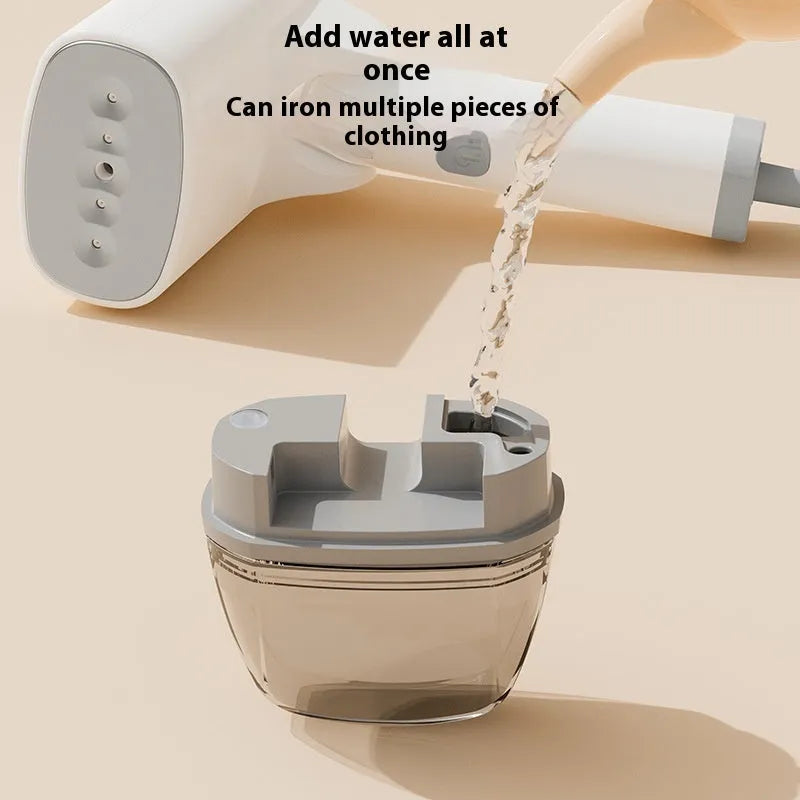 Blue and white handheld garment steamer with 1300W power and mechanical controls