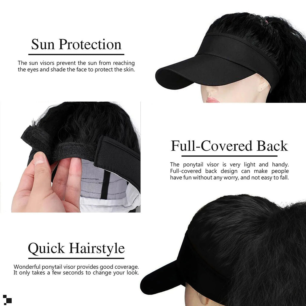 Women's short hooded wig with horse tail waves in domestic silk hair on a display stand.
