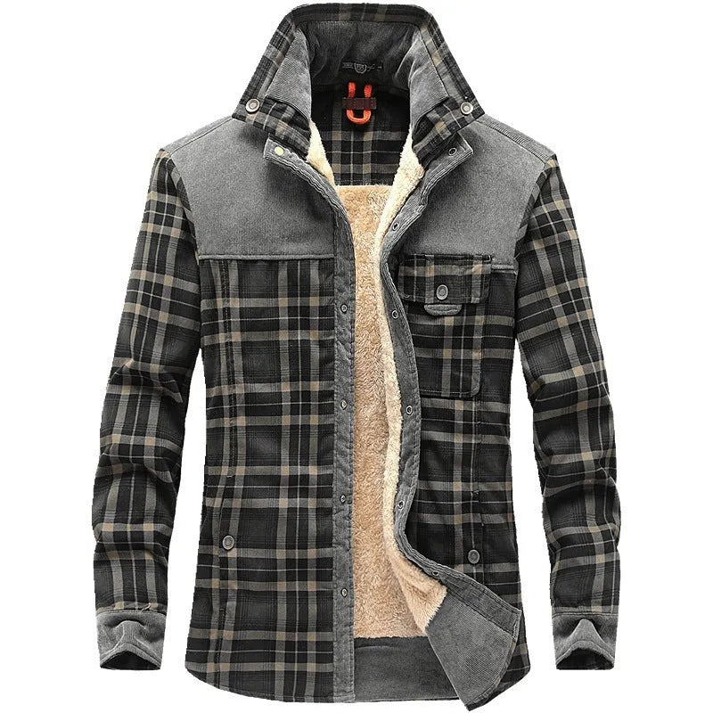 Men's loose fit 60-thread cotton shirt coat in black, long sleeves, full front buttons