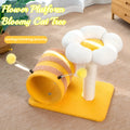 Yellow bee-shaped cat climbing frame with sisal scratching board and fabric tunnel
