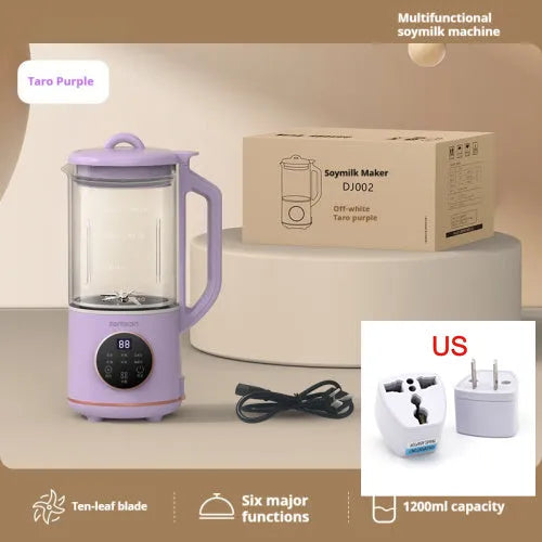 Automatic household soybean milk machine with glass body in milky white colour showing touch controls