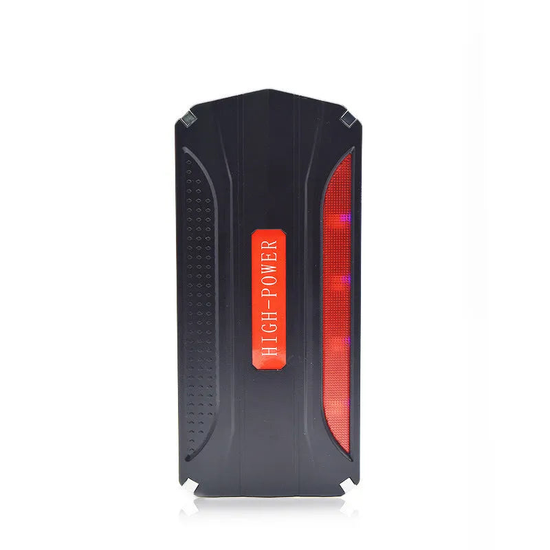 Black and red 12V vehicle emergency jump starter power supply unit with display